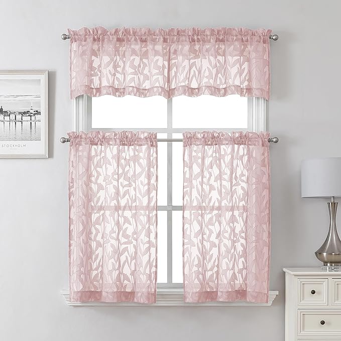 Lecloud Leia 24 Inch Valance Pink Sheer Curtains Tiers - Image 6