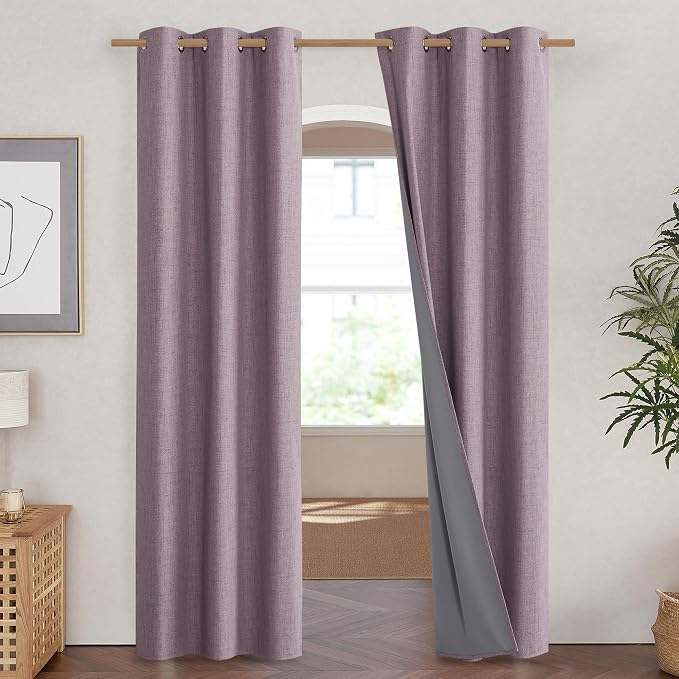 NICETOWN Chaise Mauve Vintage Linen 100% Blackout Curtains - Image 2