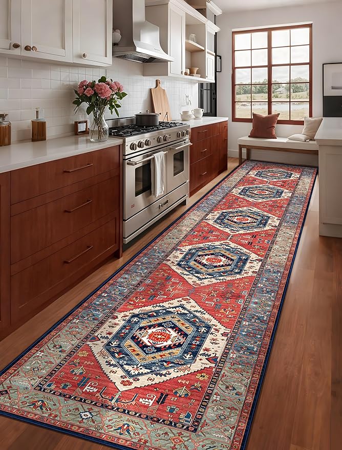 SERISSA Runner Rug for Hallways, Extra Long Boho Rug Ultra Soft Vintage Rust - Image 2