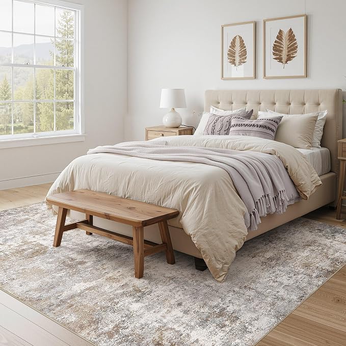 UERMEI Square Area Rugs : Washable 8x8 Neutral Modern Abstract Carpet - Image 2