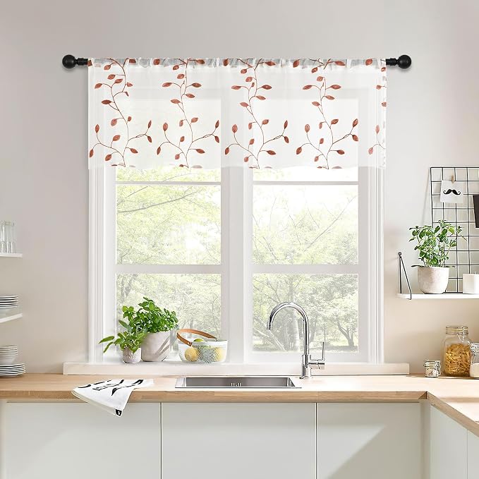 MRTREES Sheer Christmas Curtain Valance, Autumn Leaves Embroidered Valances - Image 6