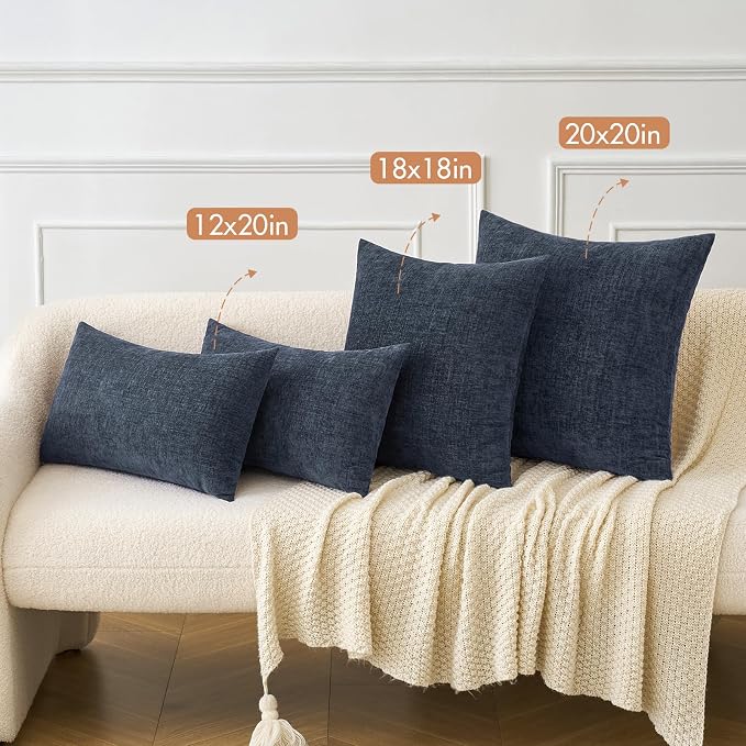 MIULEE Pack of 2 Couch Throw Pillow Covers 12x20 Inch Soft Navy Blue Chenille - Image 4