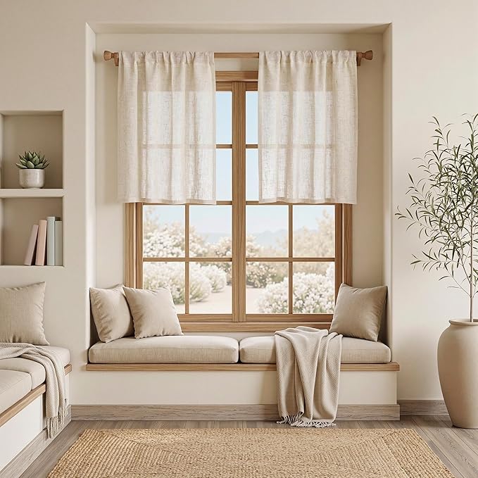 MYSKY HOME Kitchen Semi Sheer Linen Curtains 24 Inch Long, Light Filtering - Image 4