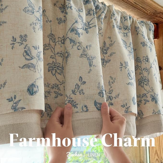 jinchan Amlie Floral Linen Valance Curtain Farmhouse Kitchen Valance - Image 6