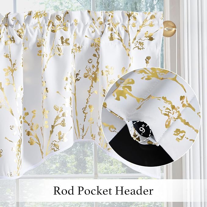 NICETOWN White Blackout Floral Kitchen Valances - Image 3