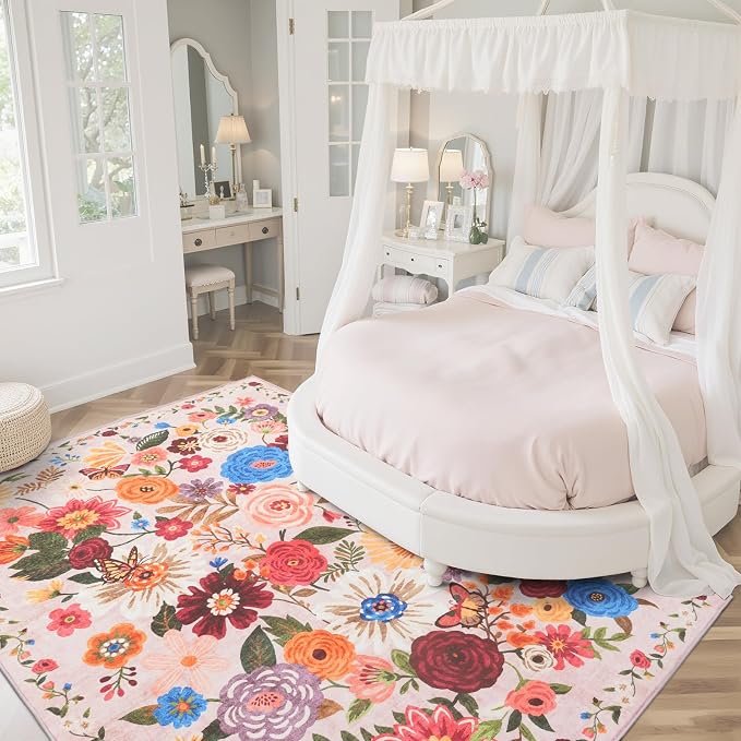 Pink/Beige Washable Area Rug 8x10, Large Soft Rugs - Image 5