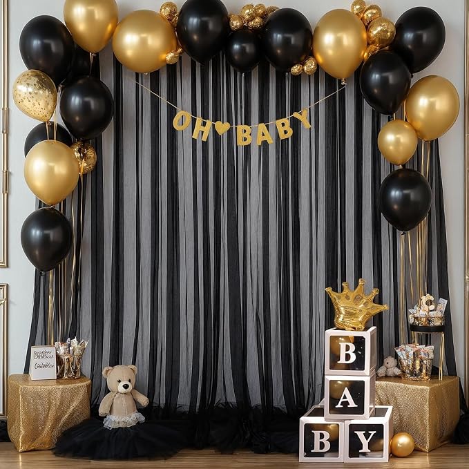 10ft x 15ft Black Tulle Backdrop Curtain by Suppromo