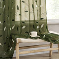 MIULEE Olive Green Sheer Curtains 2 Panels Embroidered Leaf Patterned Rod by MIULEE