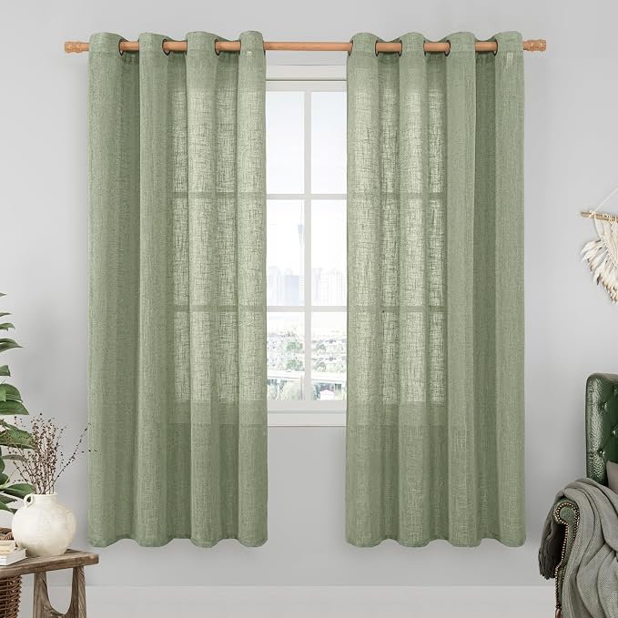 LAMIT Sage Green Linen Curtains 78 Inches by LAMIT
