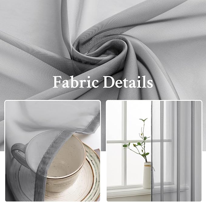 MIULEE 2 Panels Solid Color Sheer Window Curtains Elegant Window Voile - Image 3