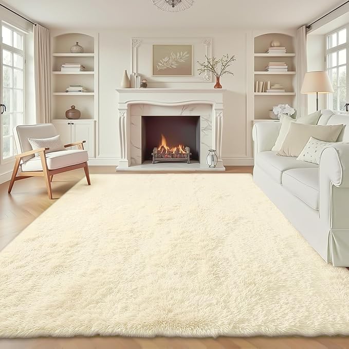 8x10 Area Rugs Cream White: Fluffy Shag Soft Washable Rug Large Fuzzy Plush by VECARF