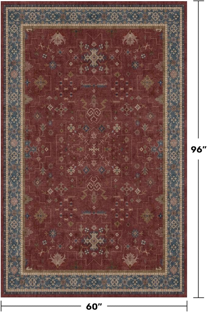 5x8 Boho Dark Red Rug for Living Room - Image 2