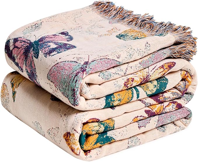 MSGKV Boho Throw Blanket for Bed Cotton Butterfly Twin Size Couch Blanket by MSGKVHomeTextiles