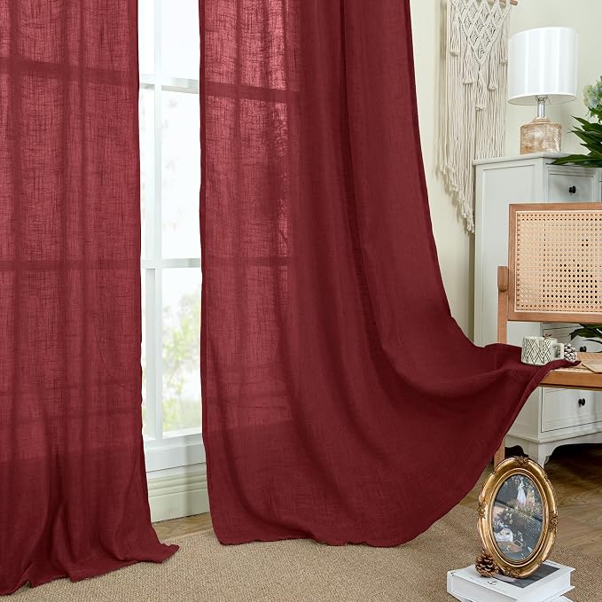 Linen Curtains 48 Inch Length Semi Sheer Light Filtering 2 Panels | Christmas - Image 9