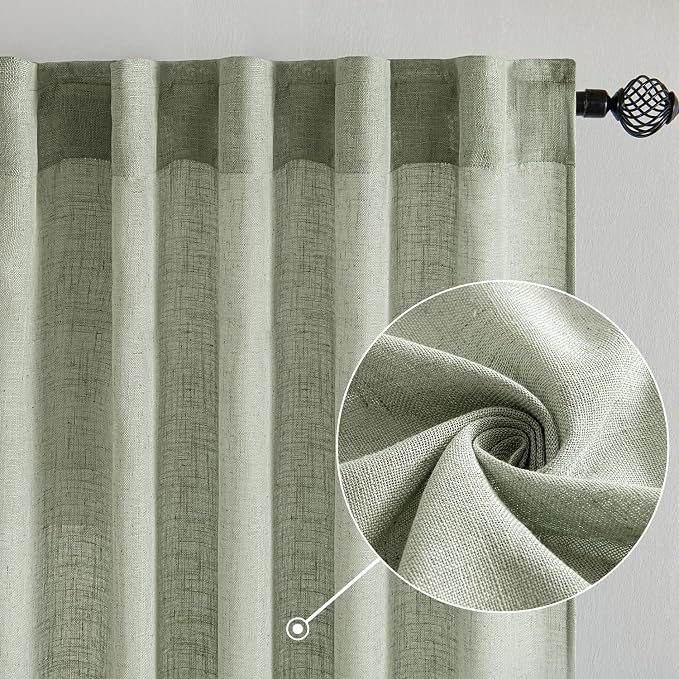 MIULEE Sage Linen Curtains 72 Inch Length 2 Panels - Image 2