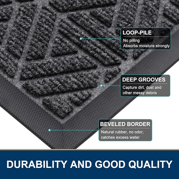 Smiry Front Door Mat Outside Entrance, Heavy Duty Sturdy Natural Rubber Doormat - Image 4