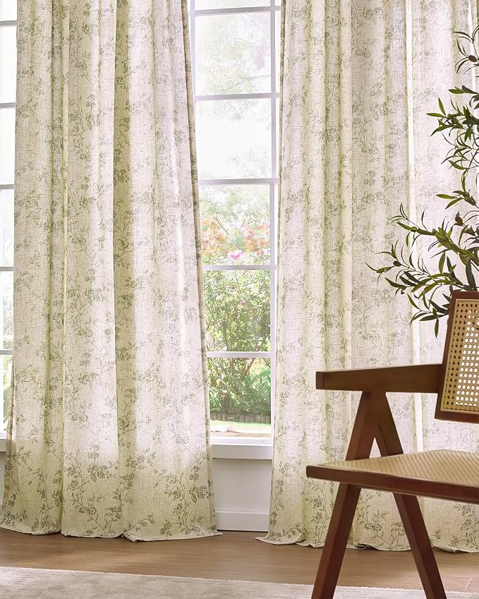 Lazzzy Floral Linen Curtains Farmhouse Extra Long Curtain - Image 8