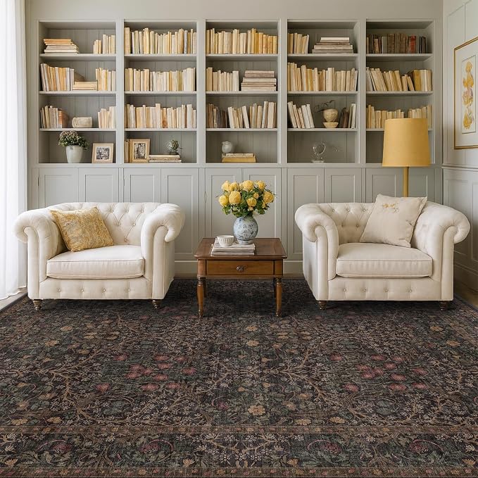 Dark Brown Washable Area Rug for Living Room by HazoHaus