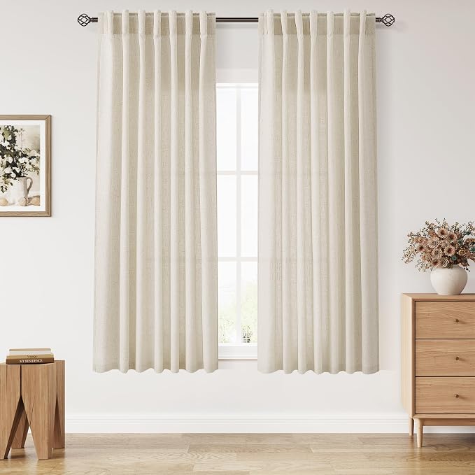 Nanspring Living Room Curtains 63 Inch Length Linen Birch Beige Luxury Light by Nanspring