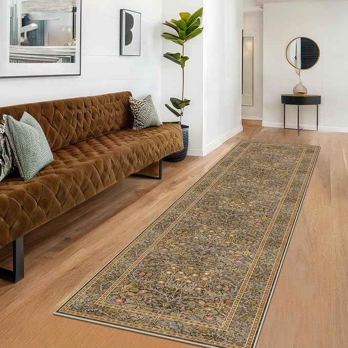 3x10 Long Runner Rugs for Hallway Non Slip, Geometric Floral Design Washable by HazoHaus