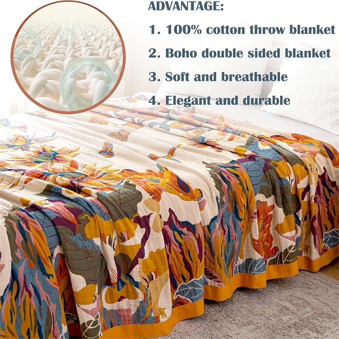 MSGKV Boho Throw Blanket 60''x80'', 100% Cotton Blanket - Image 5