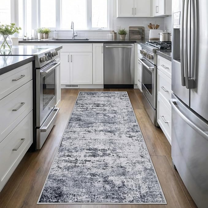 2.6'x8' Runner Rug Washable Rug;Modern Abstract Soft Thin Runner Rug Grey by FXRHLP