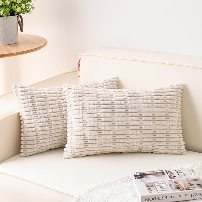 Pack of 2 Corduroy Decorative Throw Pillow Covers 12x24 Inch Soft Striped by Unknown