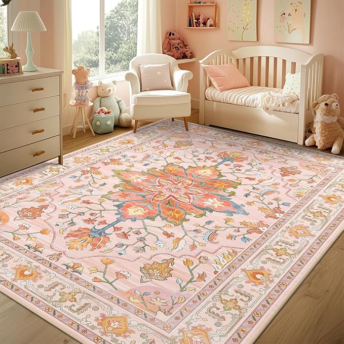 Area Rugs 3'x5' Washable Non-Slip, Floral Vintage Distress Print Pattern - Image 9