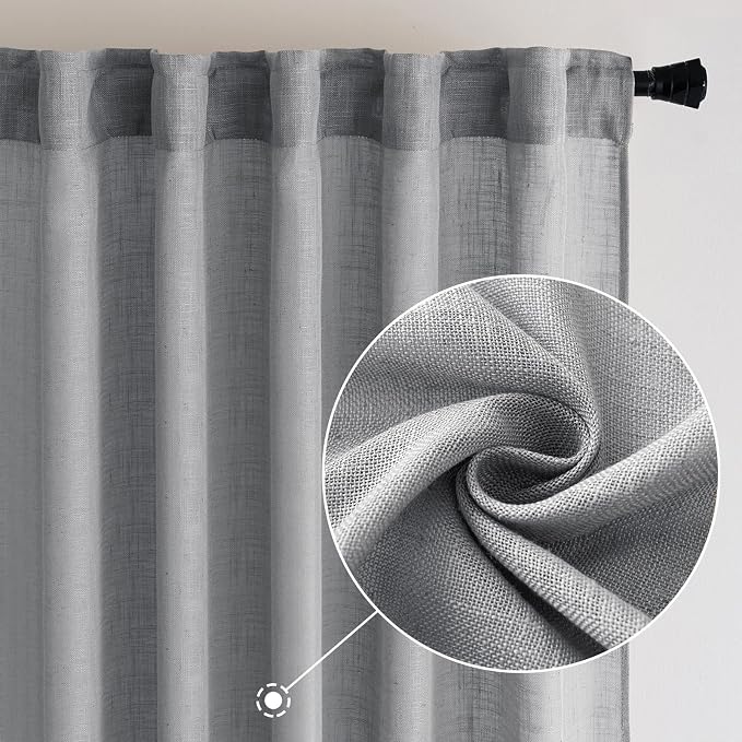 MIULEE Grey Linen Curtains 72 Inch Length - Image 2