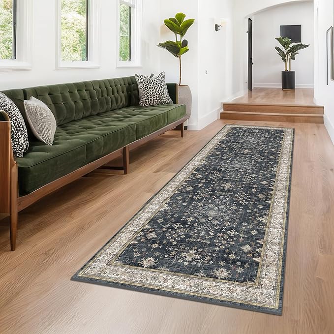 Hazo Haus Black Boho Washable 3x10 Extra Long Hallway Runner Rug, Waterproof by HazoHaus
