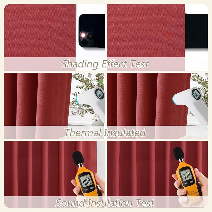 Guken Red 100% Blackout Linen Curtains 84 Inch Length 2 Panels Set - Image 5