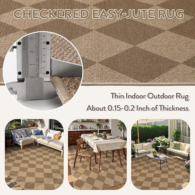 Lahome Colette Checkered Easy Jute 6x9 Rug, Large Rugs - Image 4