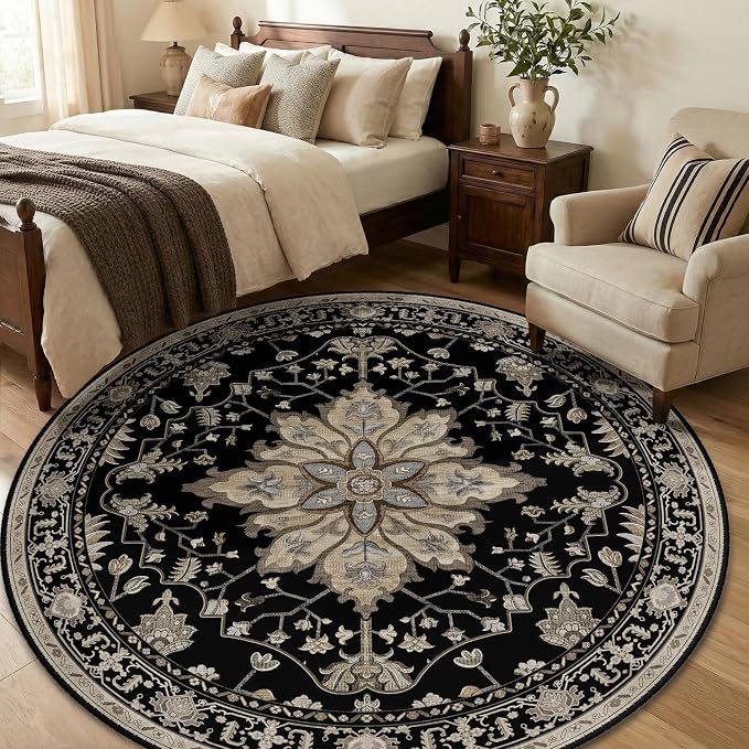 RELEANY Area Rugs 6ft Washable Non-Slip, Floral Vintage Distress Print Pattern - Image 3