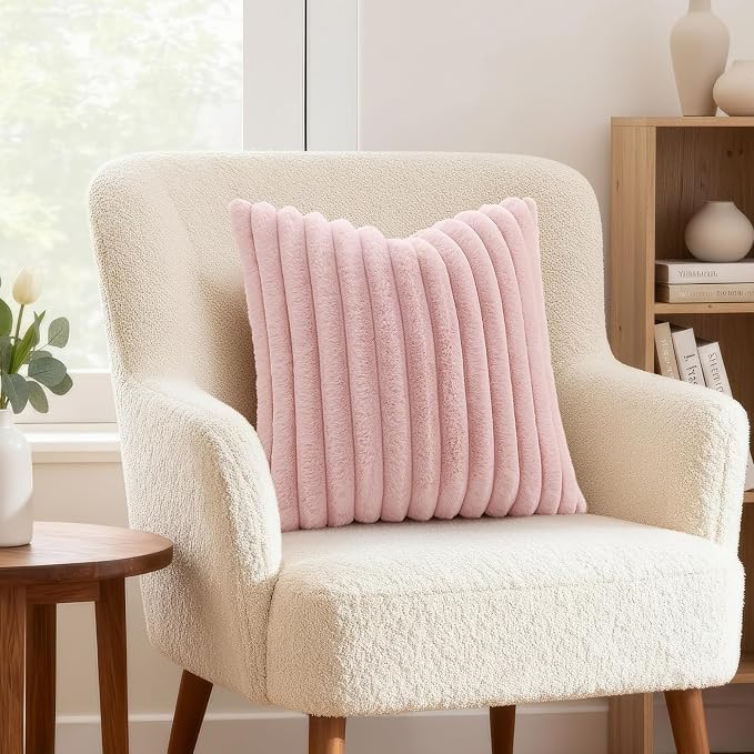 decorUhome Fall Faux Fur Throw Pillow Covers 22x22 Set of 2 Pink | Decorative - Image 4