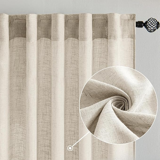 MIULEE Cream Linen Curtains 45 Inch Length 2 Panels - Image 2