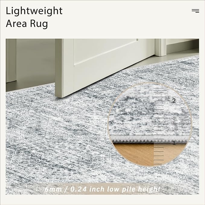 Soalmost 5x5 Grey Round Rug 5ft Living Room Circle Rug Vintage Gray Round Area - Image 6