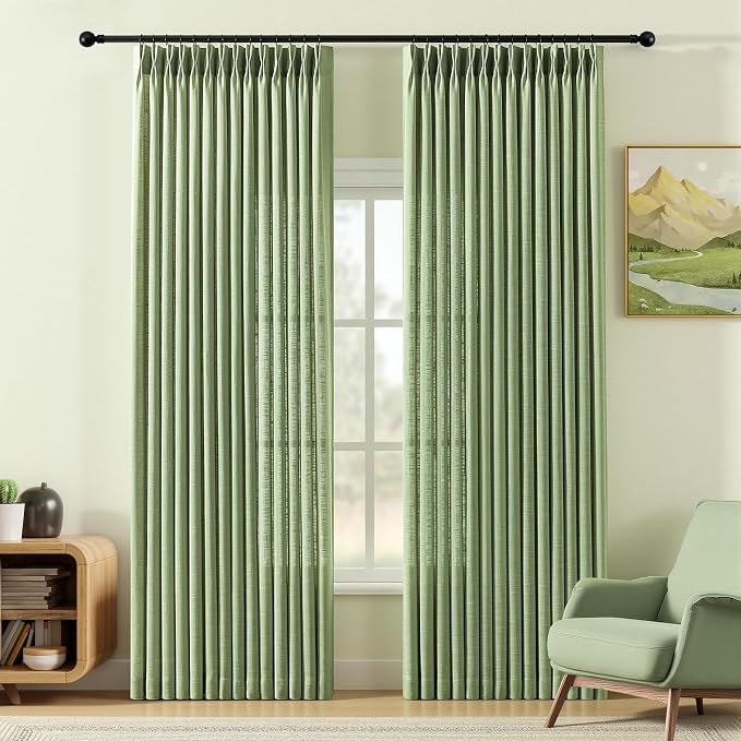 Sage Green Pinch Pleated Curtains 96 Inches Long by IVAPUPU
