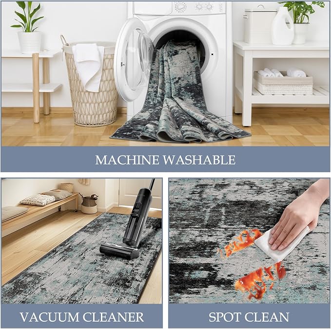 Washable Area Rugs 6ft Non-Slip Modern Abstract Soft - Image 8
