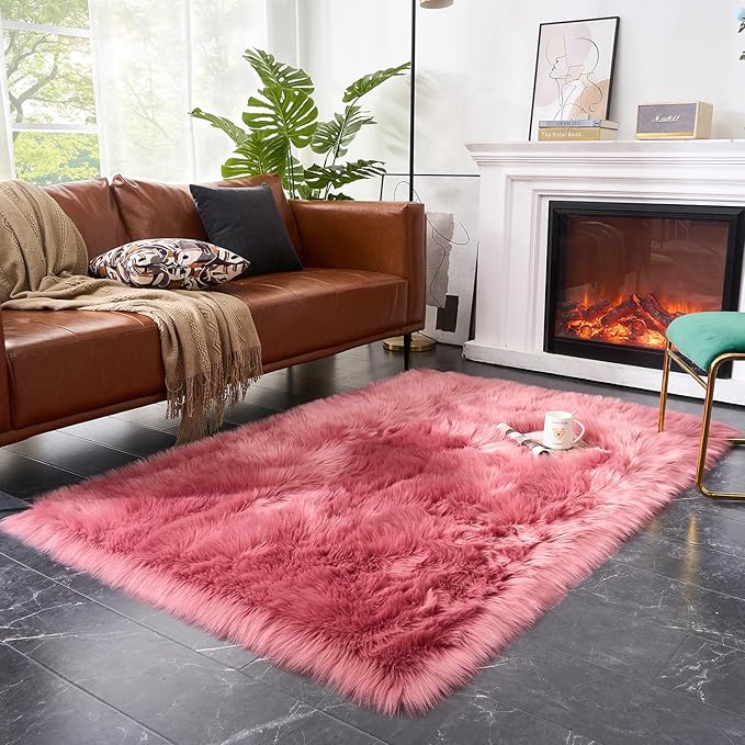 EasyJoy Ultra Soft Fluffy Shaggy Area Rug Faux Fur Rug Chair Cover Seat Pad by EasyJoy