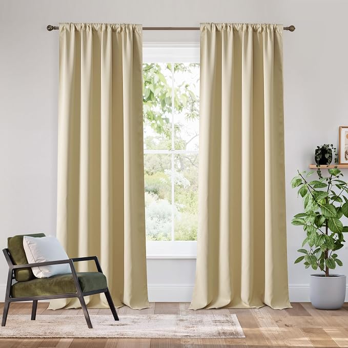 RYB HOME Bedroom Blackout Curtains 80 inches Long, 100% Blackout Thermal by RYBHOME