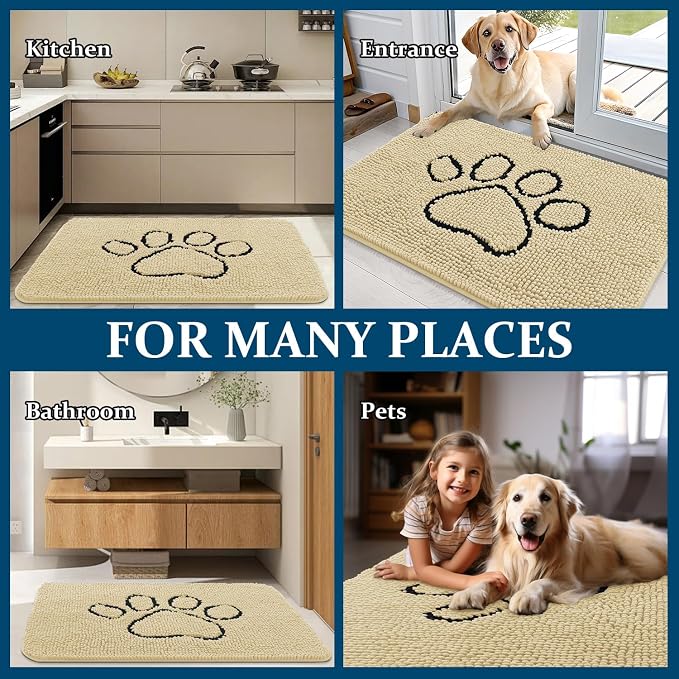 OLANLY Dog Door Mat for Muddy Paws 30x20, Paw Print Design, Absorbs Moisture - Image 8