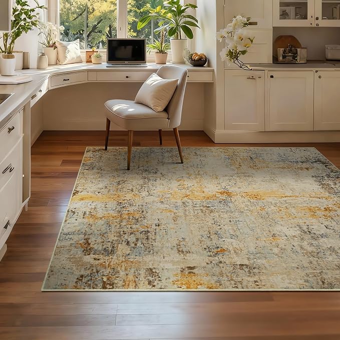 Entryway Rug 3x5 Beige Bedroom Area Rug Washable Non Slip Abstract Boho Rugs - Image 4