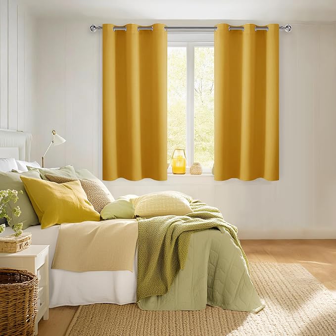 Blackout Curtains for Bedroom, Mustard Yellow 38 x 45 Inch 2 Panels | Thermal - Image 6