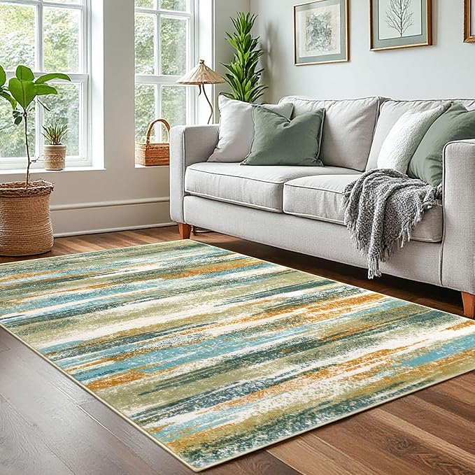 Lansny Modern Abstract 4x6 Living Room Washable Rug Non-Slip Soft Bedroom Area - Image 2