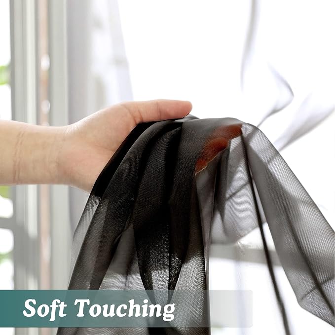 Chyhomenyc Black Sheer Curtain 72 Inches Length 2 Panels, Voile Rod Pockets - Image 7