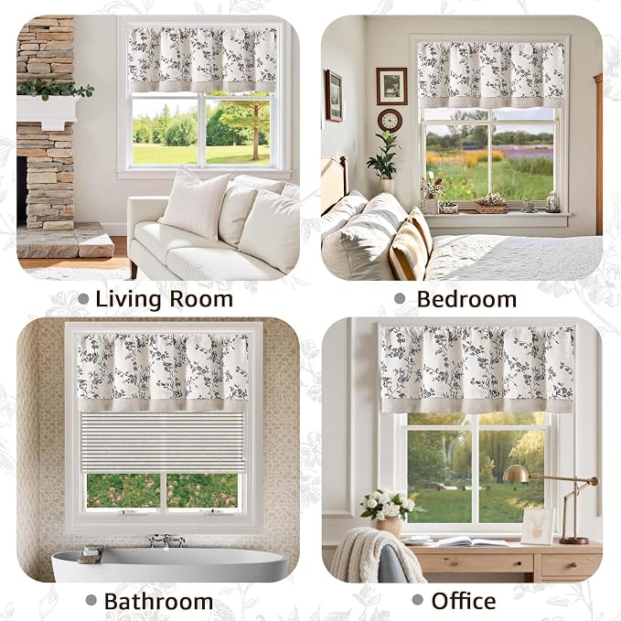 jinchan Linen Kitchen Valance for Windows 16 Inch Floral Double Layer Valance - Image 5