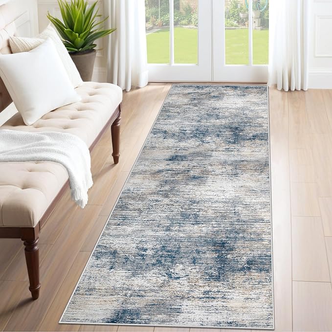 2x7 Runner Rug for Hallway, Washable Modern Abstract Runner Rugs Neutral Soft by XLUEZ