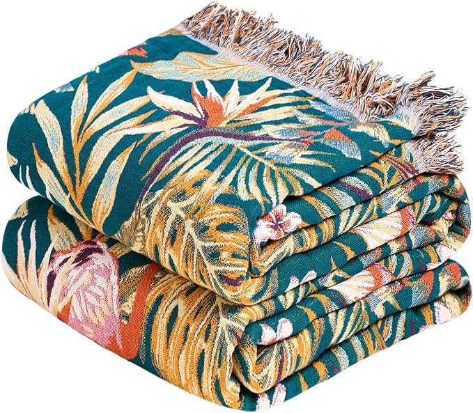MSGKV Boho Throw Blanket for Bed 60"x80" 100% Cotton Jungle Animal Couch by MSGKVHomeTextiles