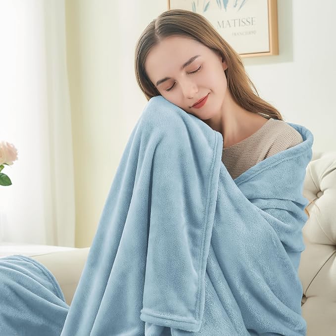 BEDELITE Fleece Blankets Queen Size Washed Blue Throw Blankets - Image 3