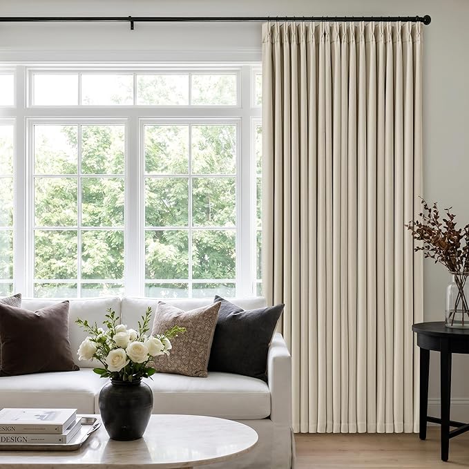 Oatmeal Beige Extra Wide Blackout 60 x 84 Inch Pinch Pleat Curtains 1 Panel | by Twodrapes